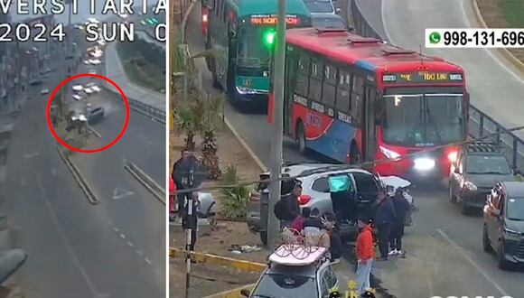 Comas: auto impacta contra poste en la avenida Universitaria y deja dos heridos