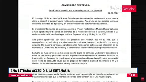 Ana Estrada accedió a eutanasia