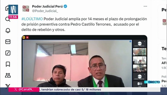 Poder Judicial amplió la prisión preventiva contra Pedro Castillo por 14 meses