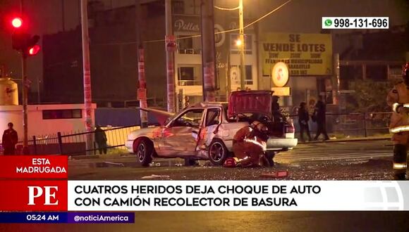 Los Olivos: cuatro heridos tras choque de auto y camión recolector de basura