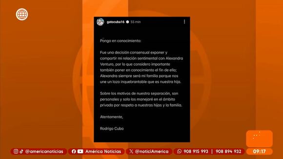 Rodrigo Cuba confirma fin de relación con Ale Venturo
