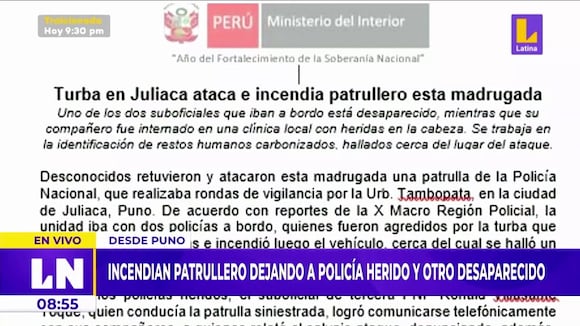 Juliaca: Comunicado sobre muerte de policía