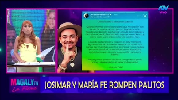 TROME | Josimar anuncia el fin de su relación con María Fe; pero después borra su publicación (Magaly Tv)