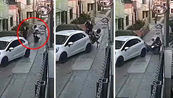 Chimbote: ladrón intenta robar celular, impacta su moto contra auto y termina en el piso