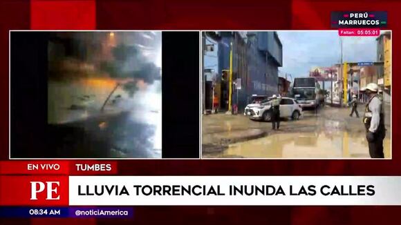 Lluvia torrencial inunda las calles en Tumbes
