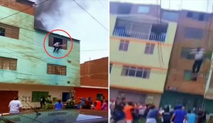 Hombre atrapado en incendio se salva al saltar desde un tercer piso en Cercado de Lima