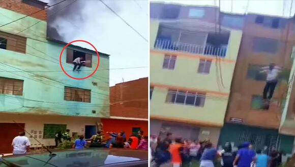Cercado de lima: hombre atrapado en incendio salta de un tercer piso