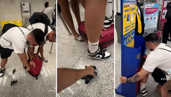 Joven rompe las ruedas de su maleta de viaje para no pagar extra a aerolínea