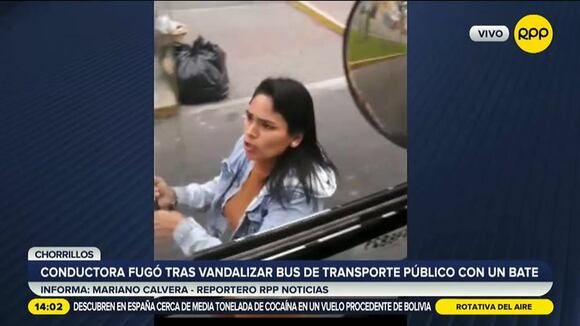 TROME - Chorrillos: mujer fuga tras romper vidrios de bus de transporte público con un bate de béisbol
