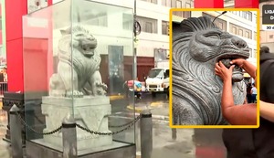 Instalan protectores de vidrio a leones del Barrio Chino tras robo de esferas