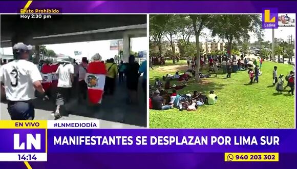 Manifestantes se desplazan por Lima Sur