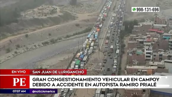 Imágenes de la congestión vehicular en la autopista Ramiro Prialé