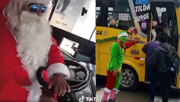 TROME | Chofer de micro y cobador se vistieron de Paá Noel y duende (TikTok)