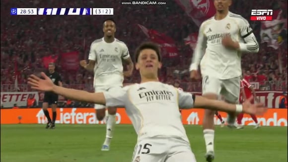 Gol de Arda Güler para el 2-1 del Real Madrid vs. Bayern Múnich. (Video: ESPN)
