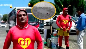 Trujillo: ’Chapulín Colorado’ parcha pistas dañadas por huaicos y se gana el cariño de la gente