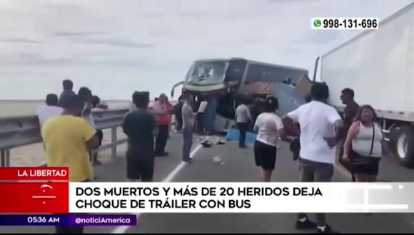 La Libertad: Dos muertos y más de 20 heridos deja choque de tráiler y bus