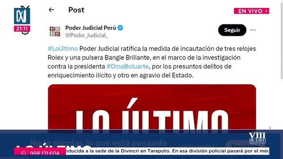 TROME - Dina Boluarte: Poder Judicial ratifica incautación de sus tres Rolex y pulsera Bangle Brillante