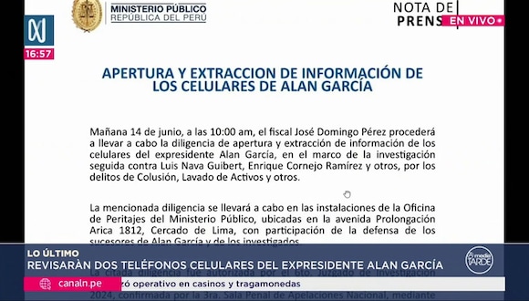 Ministerio Público extraerá este viernes información de los celulares de Alan García. Video: América