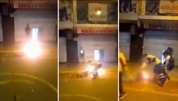 Gamarra: hombre envuelto en llamas cayó desde edificio