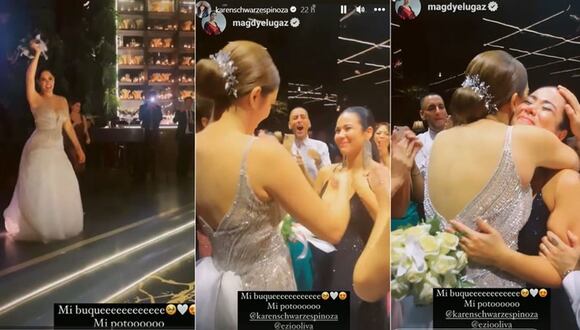 Magdyel Ugaz lloró al recibir bouquet en matrimonio de Karen Schwarz