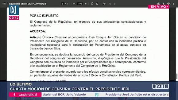 TROME | Congresistas presentan cuarta moción de censura contra el presidente José Jerí. Video: Canal N