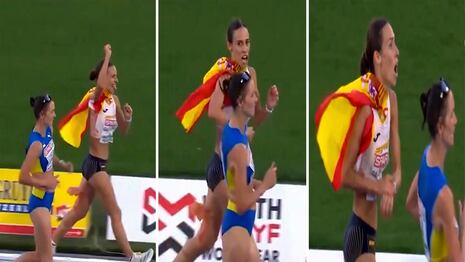 Atleta española pierde medalla a centímetros de la meta por celebrar antes de tiempo