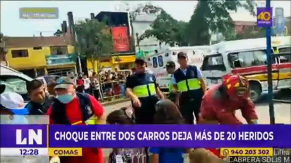 Comas: choque entre dos carros deja más de 20 heridos