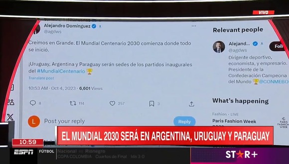 Inauguración del Mundial 2030 será en Argentina, Uruguay y Paraguay