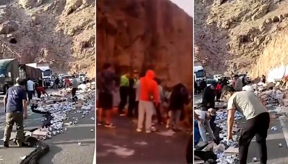 Arequipa: camión con productos lácteos se despista y decenas de personas de llevan mercadería