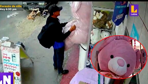 Chimbote: joven robó enorme peluche de tienda a puertas de San Valentín