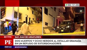 Dos muertos y ocho heridos tras estallido de granada en refugio de extorsionadores en San Juan de Miraflores