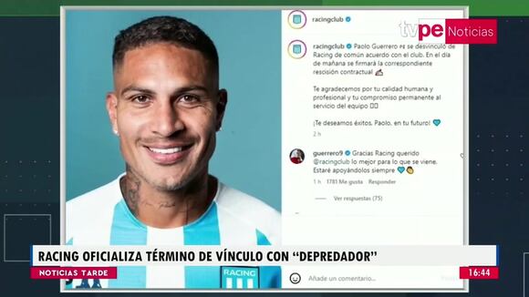 Paolo Guerrero: Racing oficializa término de vínculo con "Depredador"