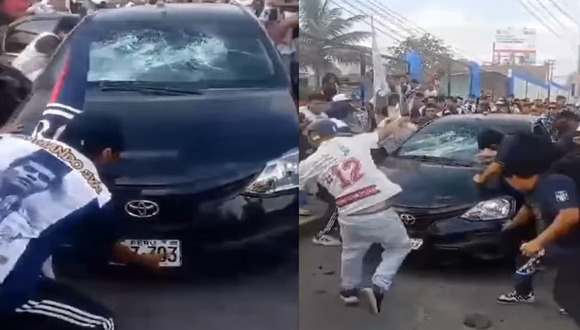 Trujillo: Malos hinchas aliancista destrozan carro y provocan desmandes.
