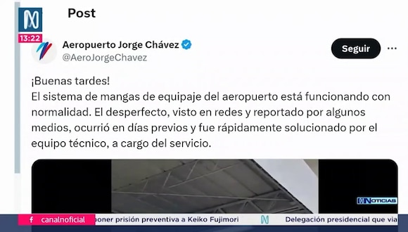 Colapsan fajas transportadoras de maletas, pero LAP desmiente que sea actual. Video: Canal N