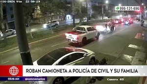 San Juan de Lurigancho: Las impactantes imágenes de robo de camioneta a policía y su familia | VIDEO