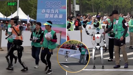 Robots humanoides corren su primera media maratón junto a atletas en Pekín