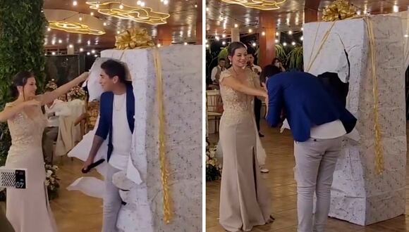 Daniel Lazo aparece en una boda y sorprende a novia: cantante salió de una caja de regalo gigante