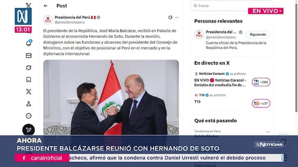 TROME | Balcázar se reunió con Hernando de Soto para dialogar sobre la PCM. Video: Canal N