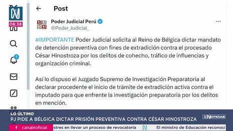 César Hinostroza: Poder Judicial aprueba solicitar a Bélgica la detención con fines de extradición de exj...