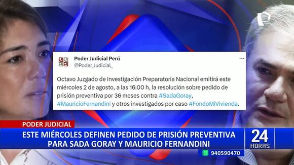 Sada Goray Y Mauricio Fernandini Pj Emitirá Este Miércoles Define Pedido De Prisión Preventiva