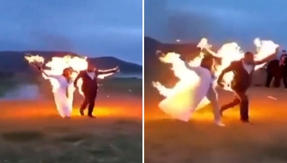 Estados Unidos: Novios se presentan a su boda cubiertos en llamas