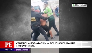 Villa María del Triunfo: tres venezolanos empujan y golpean a policías durante intervención