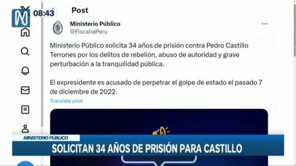 TROME - Pedro Castillo: Fiscalía solicita 34 años de prisión contra expresidente por caso Golpe de Estado