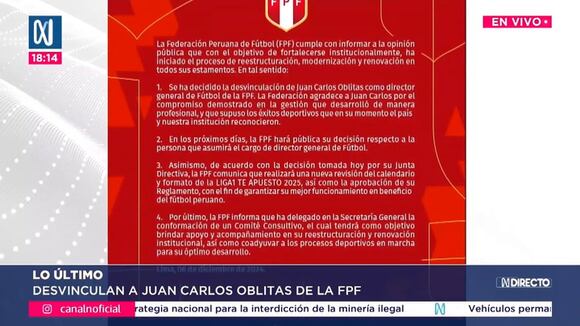 TROME | Juan Carlos Oblitas no seguirá en la Federación Peruana de Fútbol (Canal N)
