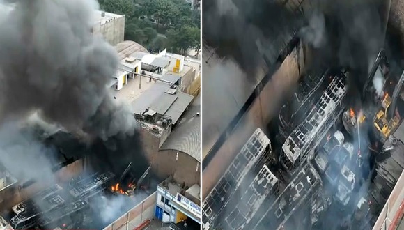 Ate: voraz incendio consumen taller de buses interprovinciales