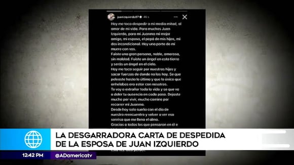 Juan Izquierdo: mensaje de esposa de fallecido futbolista