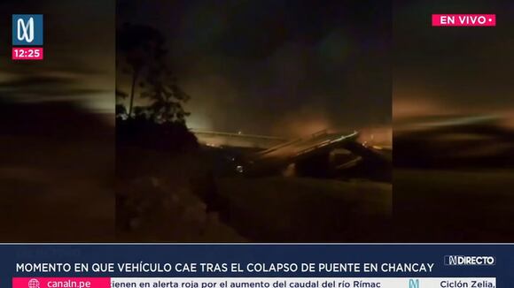 TROME - el preciso instante en el que auto cae al río tras colapso del puente Chancay
