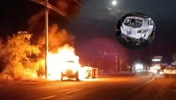 Piura: Carro en el iban siete futbolistas del Sport Chira arde en llamas.