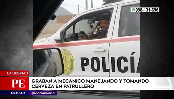 Trujillo: mecánico bebe cerveza en patrullero