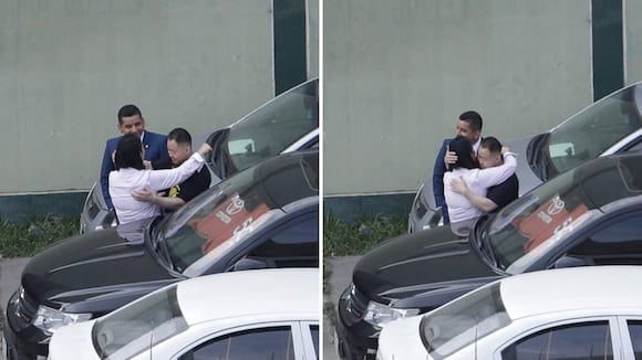 Keiko y Kenji se dan abrazo